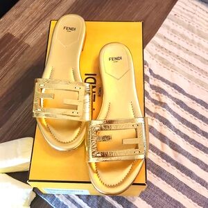 Fendi Gold Slides sz39